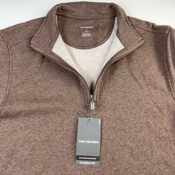 Van Heusen Mens Pullover Sweater Brown Mock Neck 1/4 Zip Heathered S New $60 - Picture 4 of 8